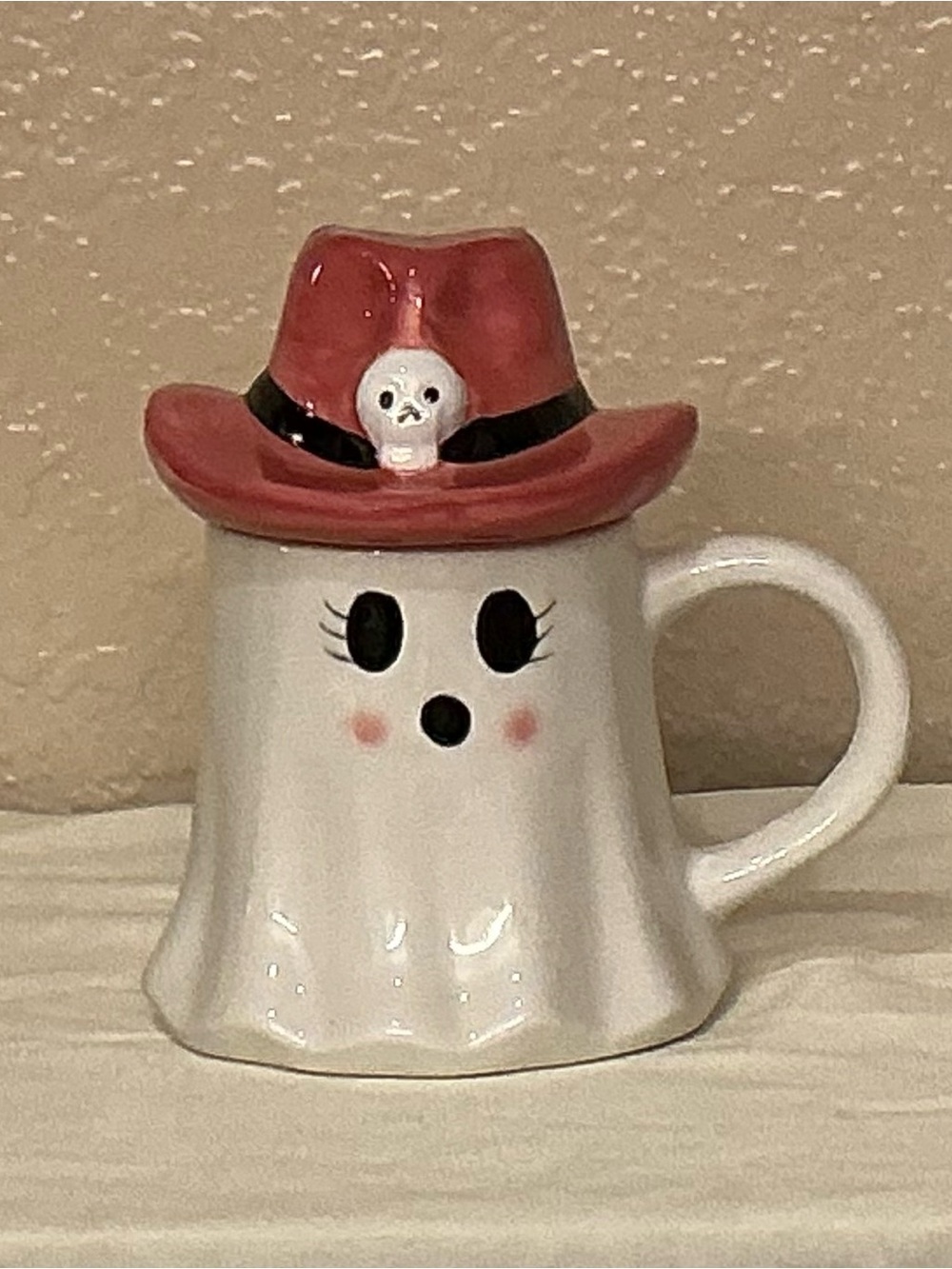 Ceramic Cowgirl Ghost Mug with Pink Cowboy Hat. New